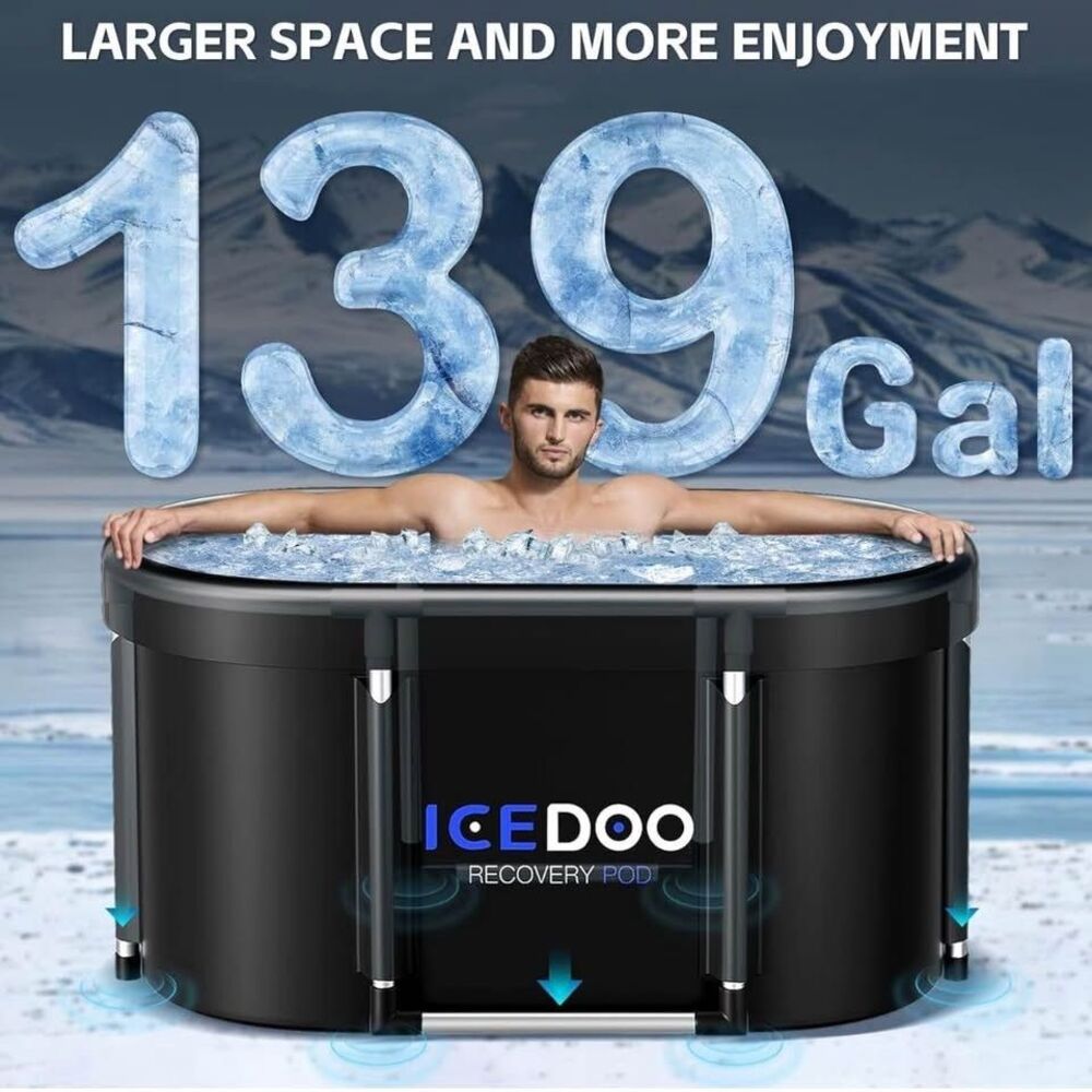XL - 139 Gallon Oval Ice Tub, 6-Layer Portable Bathtub, Foldable Bathtub with Co